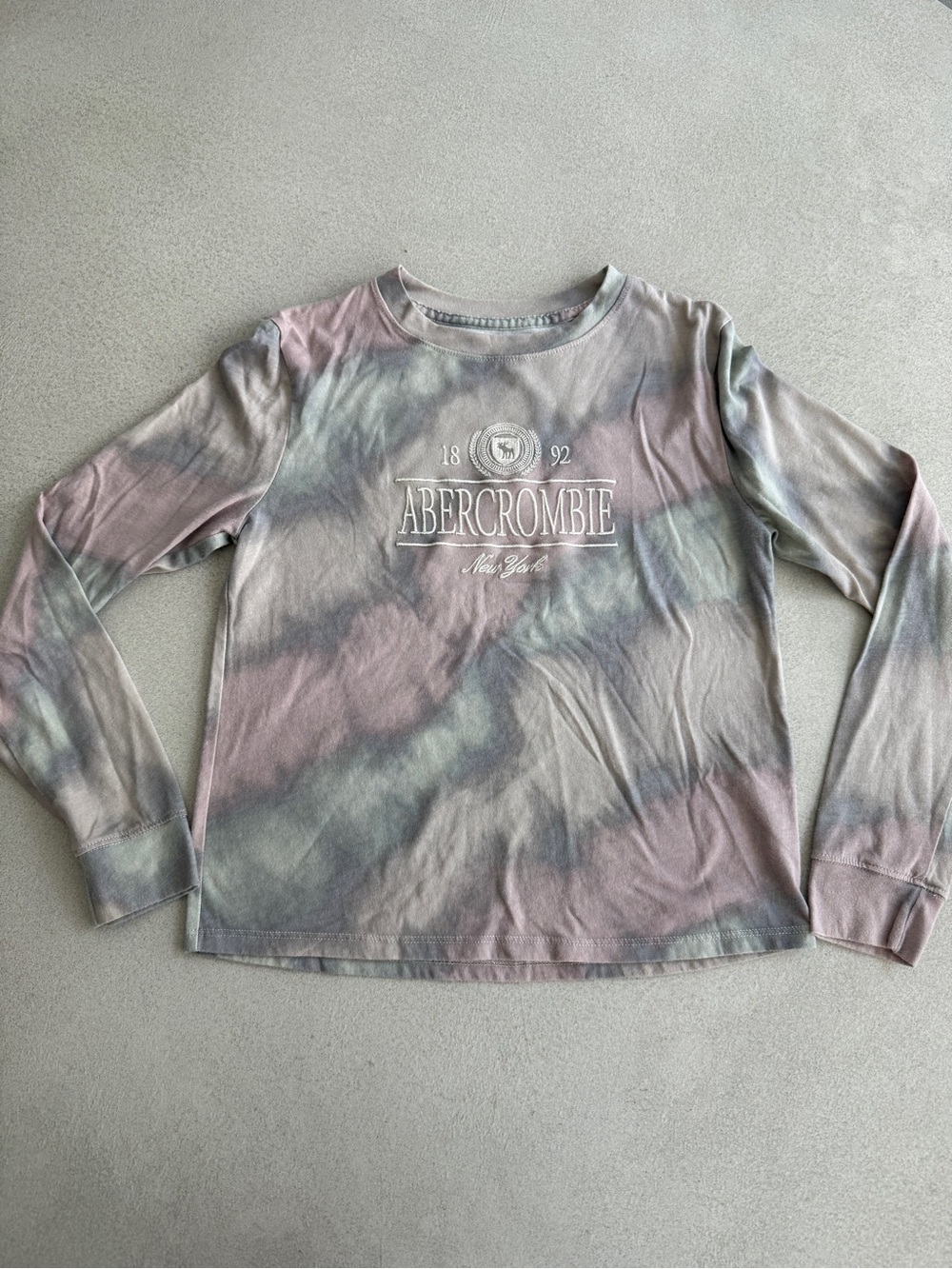 Kids Abercrombie & Fitch Long Sleeve Tie-Dye Tee in Pink and Green